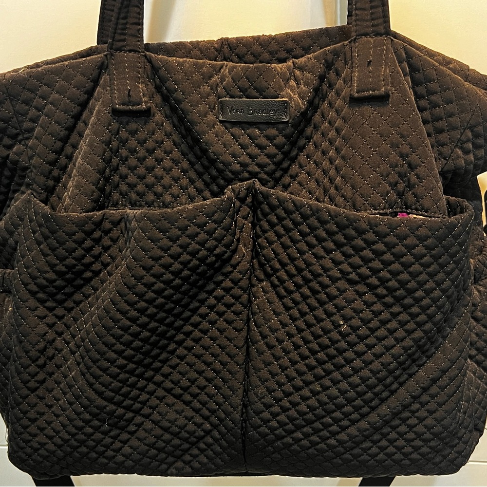 Black Microfiber quilted cross-body (removable strap) diaper bag